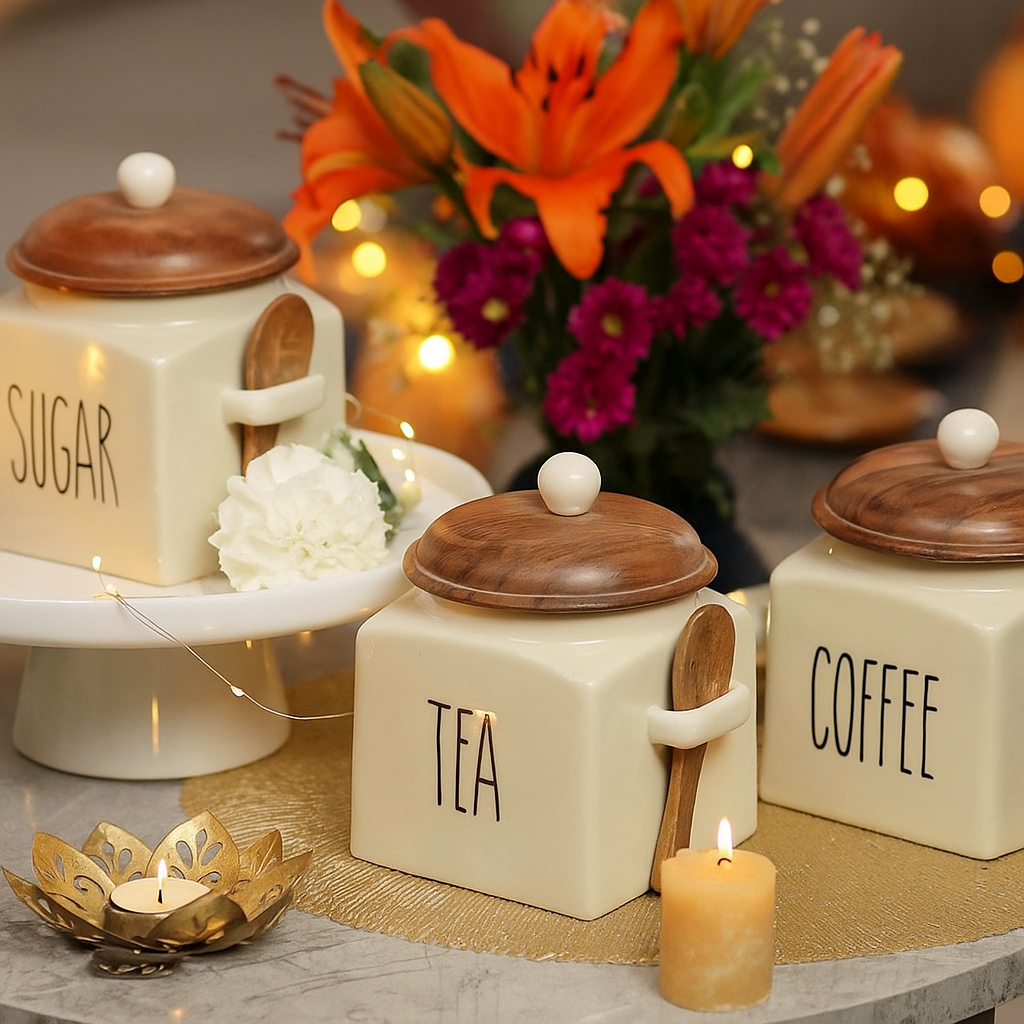Morwee Glossy White Tea Storage Jar set of 3
