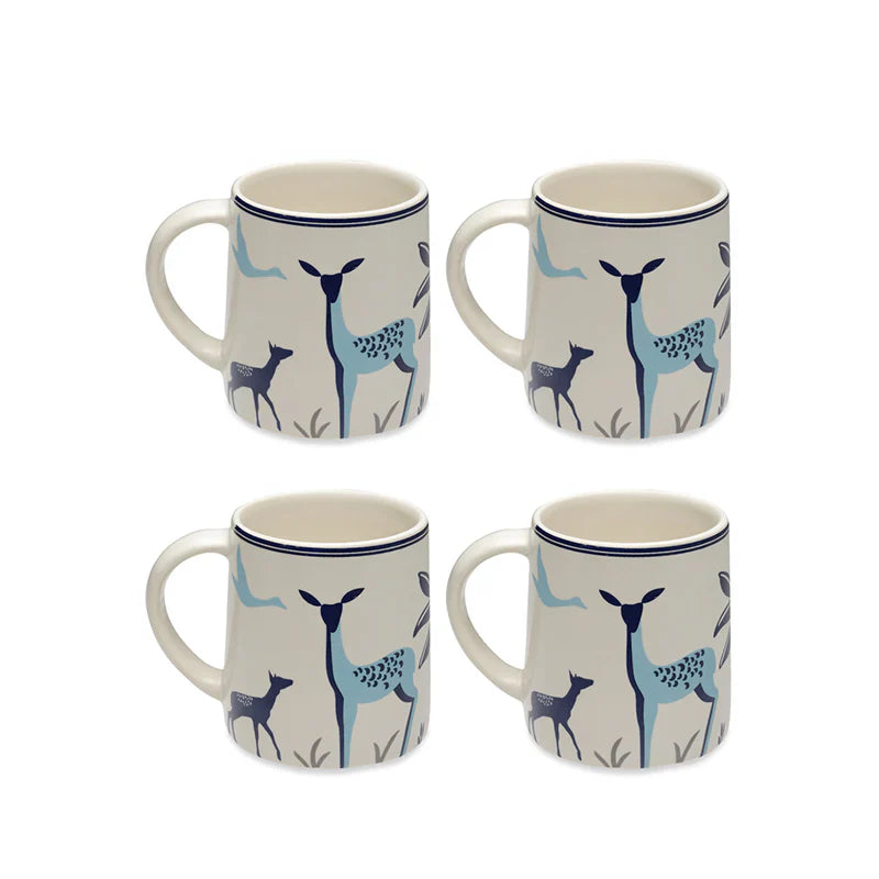 Morwee Set of 4 Blue Tropica Deer Coffee Mugs (300 ML)