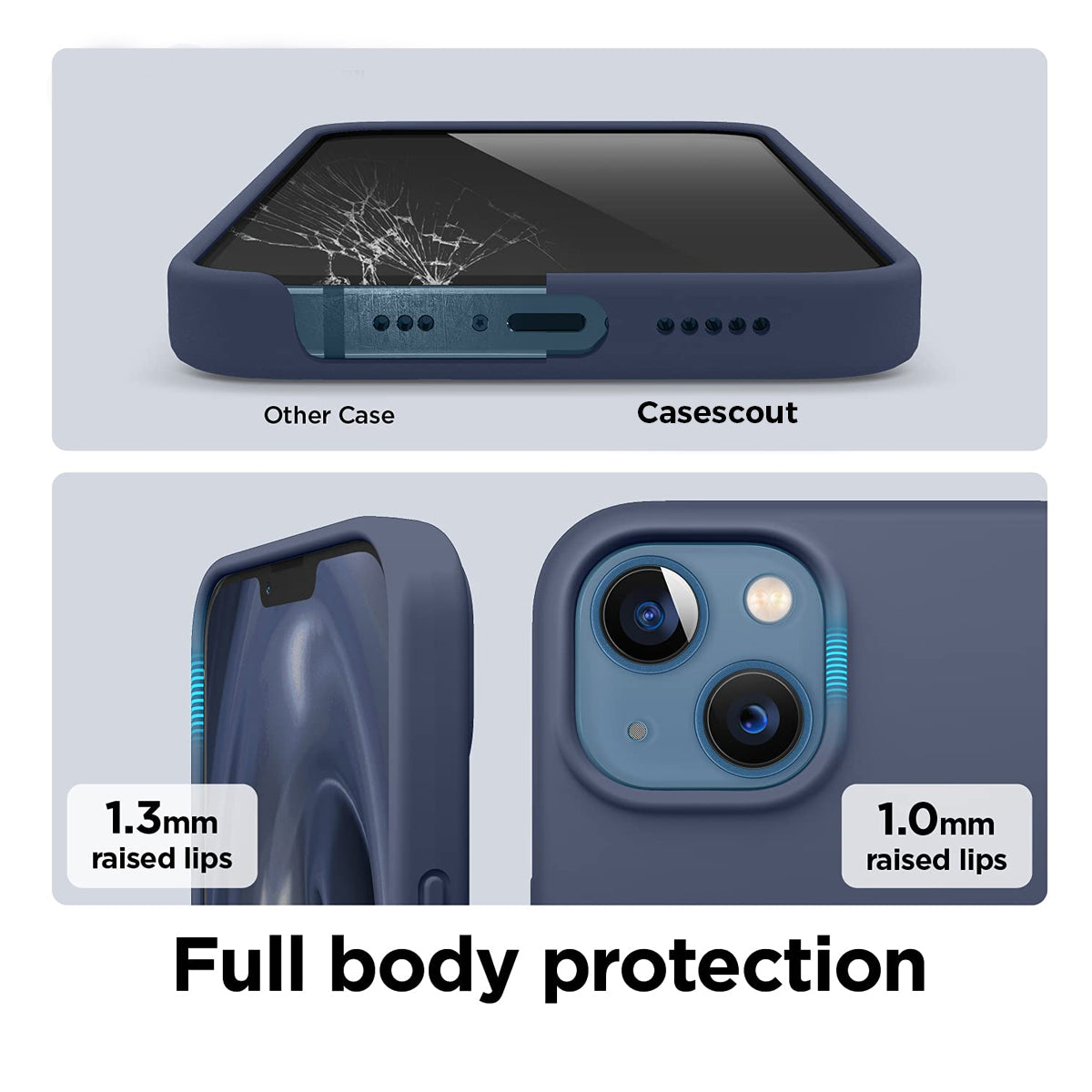Matte Liquid Silicone Case for iPhone 13/14/15/16 & Pro β Dark Indigo β Soft Touch, Shockproof Back Cover