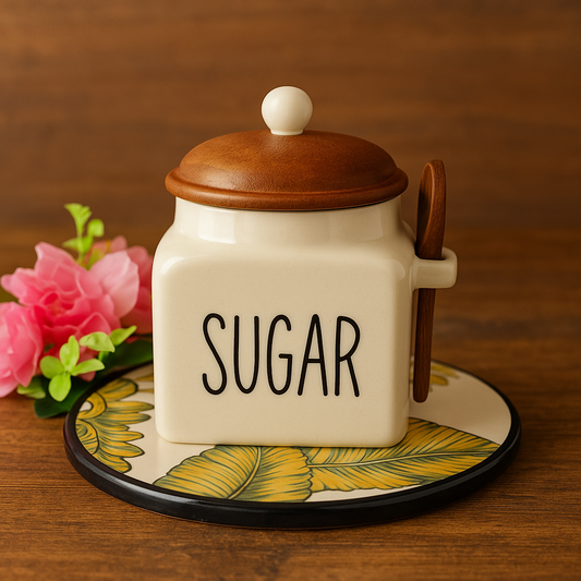 MORWEE Air Tight Containers for Kitchen Storage | Tea Sugar Container Set of 3 | Wooden Lid Container