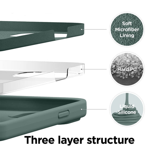 Matte Liquid Silicone Case for iPhone 11/12/13/14/15/16 & Pro β Midnight Green β Soft Touch, Shockproof Back Cover