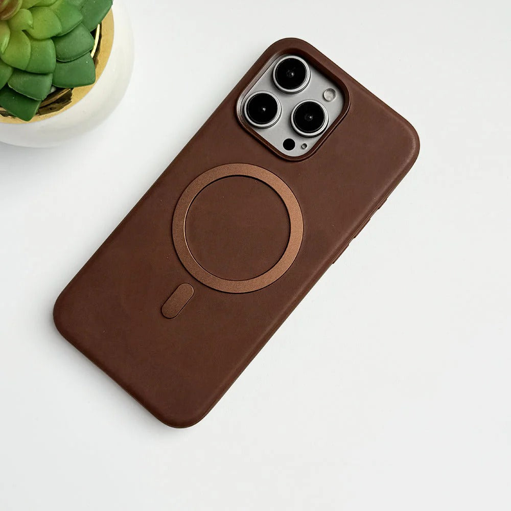 iPhone Premium Vegan Leather Back Case MagSafe Compatible for 13, 13 Pro, 14, 14 Pro, 15, 15 Pro, 16, 16 Pro.