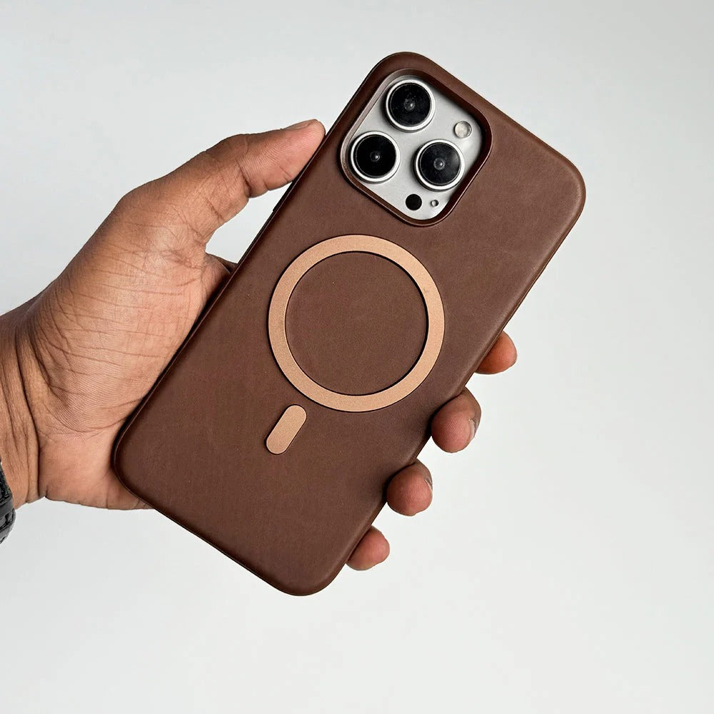 iPhone Premium Vegan Leather Back Case MagSafe Compatible for 13, 13 Pro, 14, 14 Pro, 15, 15 Pro, 16, 16 Pro.