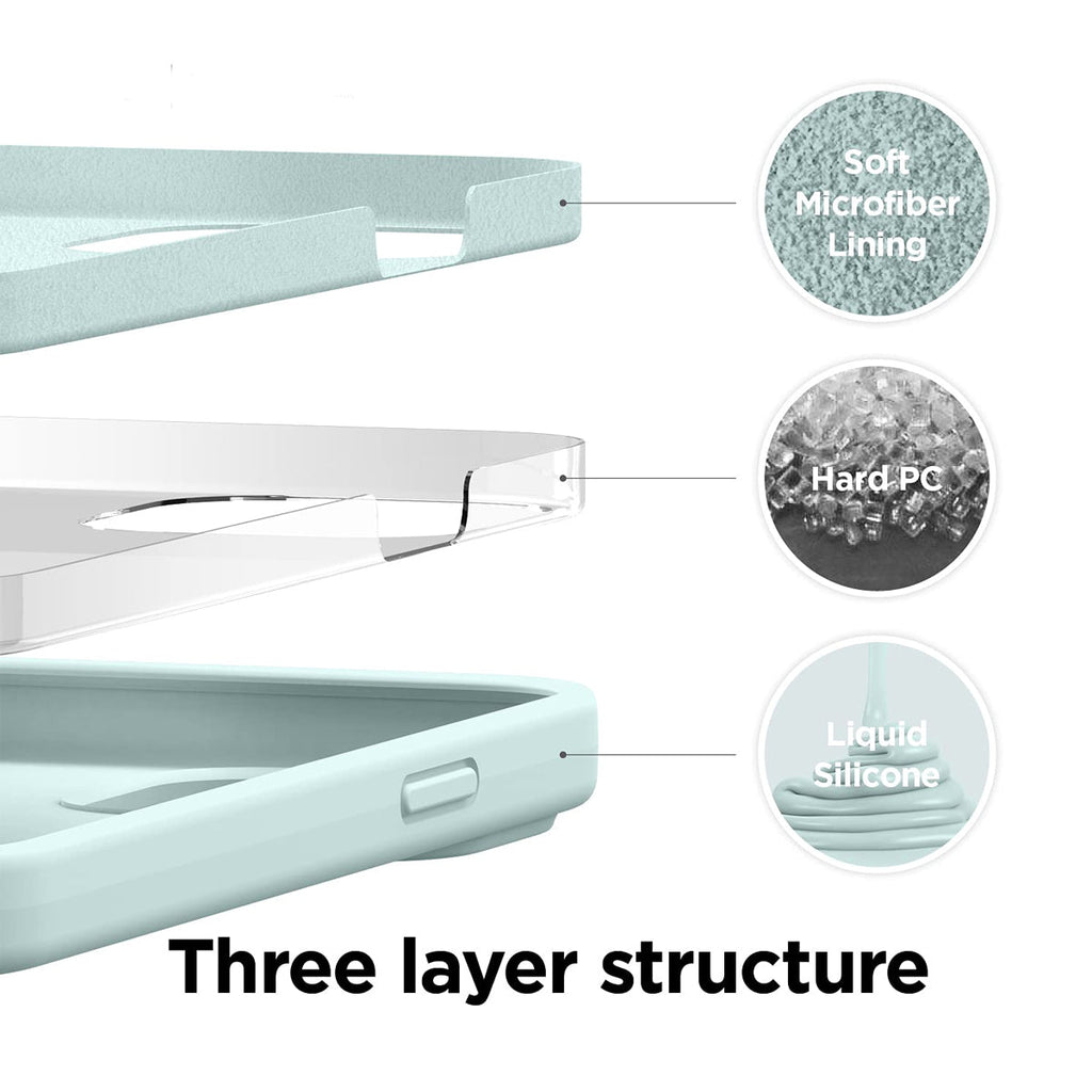 Green liquid silicone iPhone case showing Three layer structure