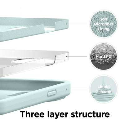 Green liquid silicone iPhone case showing Three layer structure