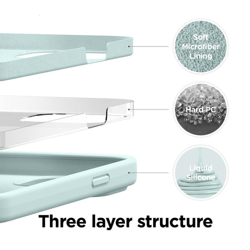 Green liquid silicone iPhone case showing Three layer structure