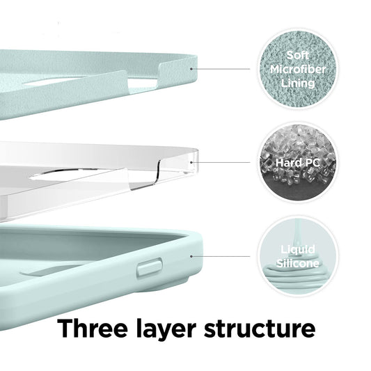 Green liquid silicone iPhone case showing Three layer structure